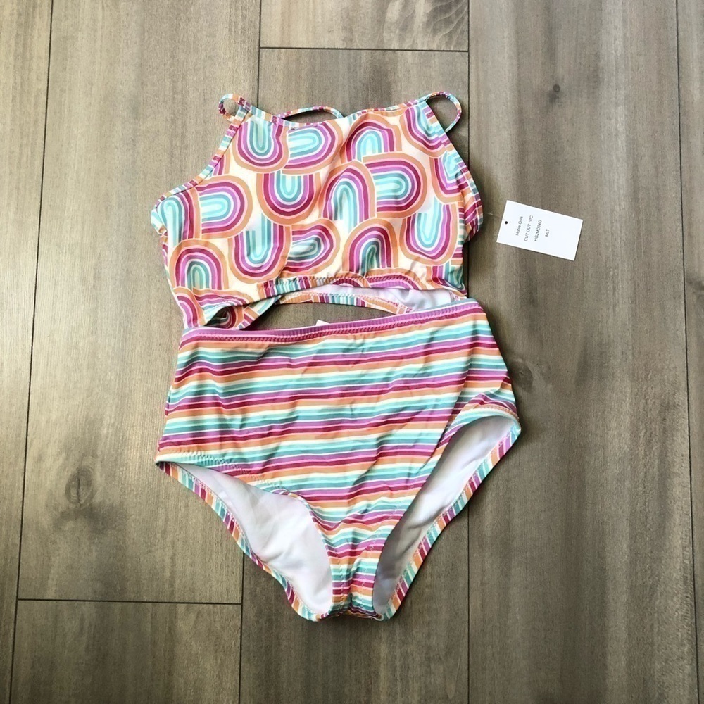 Hobie Rainbows Striped Pink One Piece Swimsuit 10